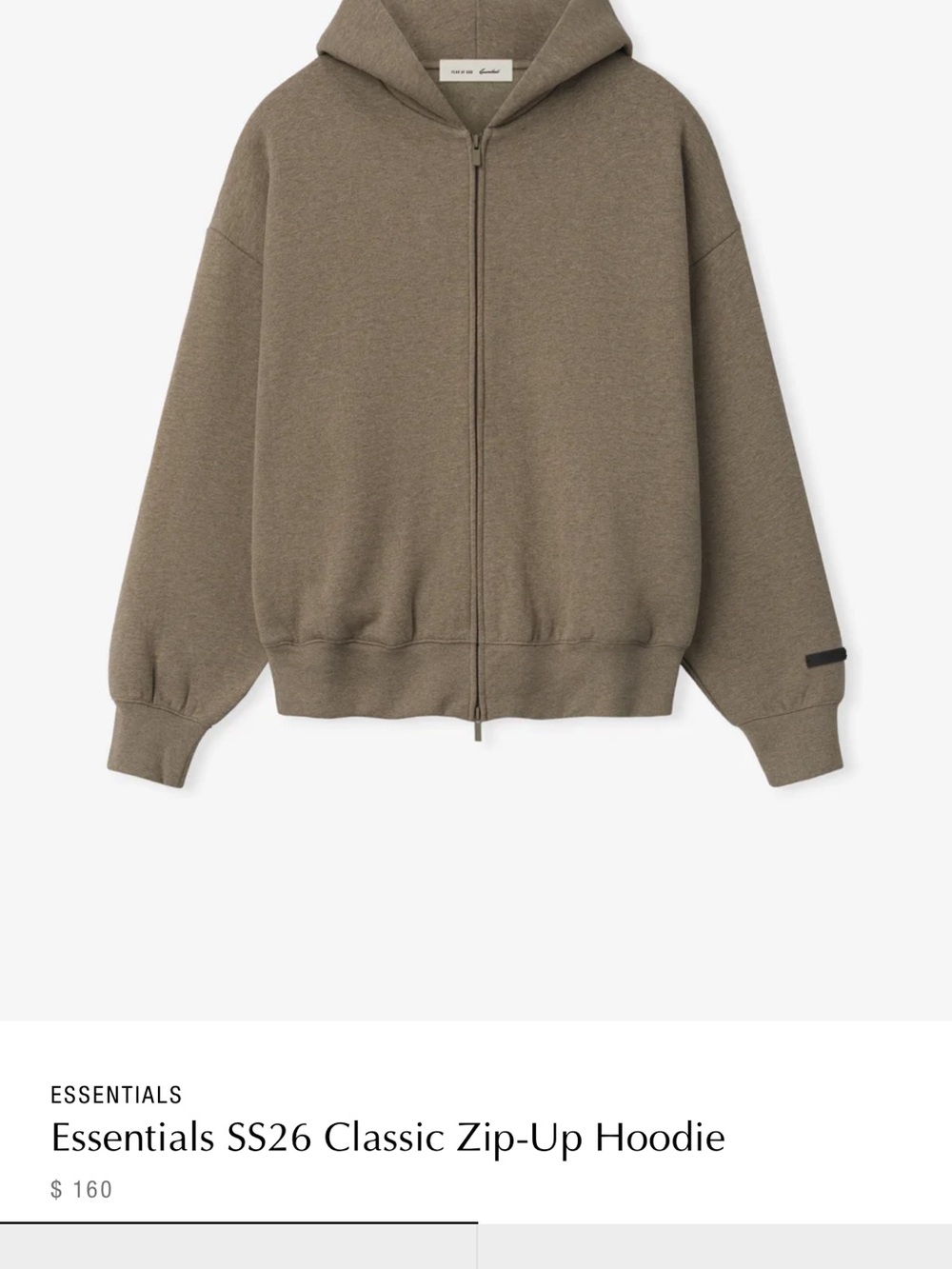 Essentials Light Gray Zip-Up Hoodie Abby Stone Color